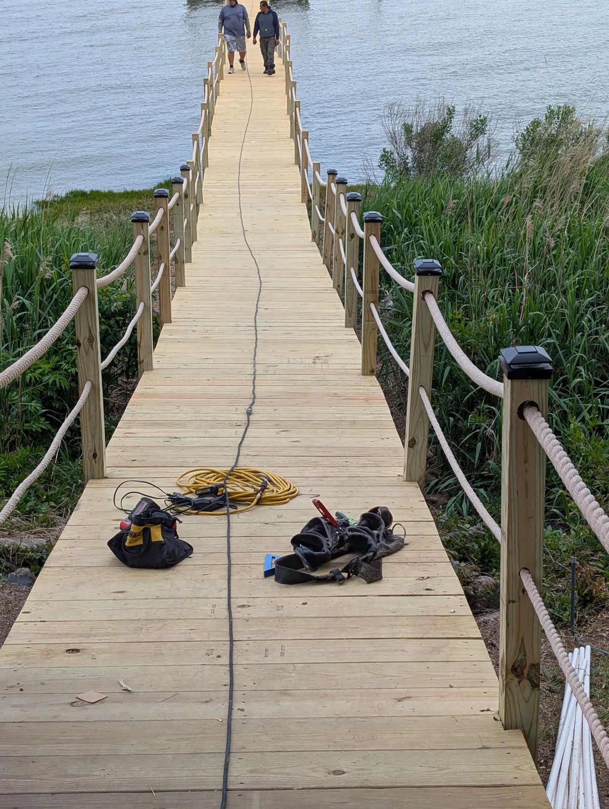 Finished pier landing with rope railing